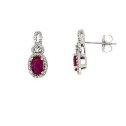 Genuine 1.47ct Ruby Diamond Earrings 14KT White Gold