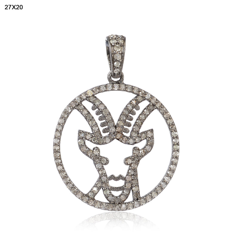 0.45ct Pave Diamond Aries Sunsign Charm Pendant 925 Sterling Silver Jewelry