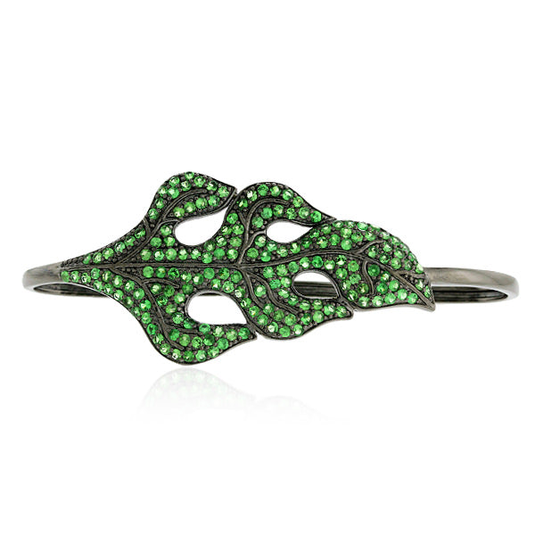 4.66 ct Tsavorite 925 Sterling Silver Green Leaf Designer Palm Bracelet Jewelry