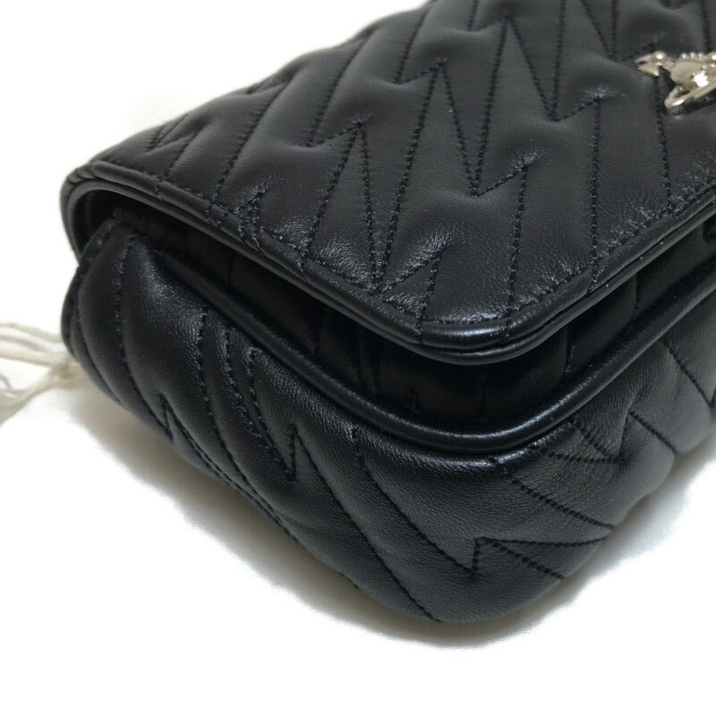 Vivienne Westwood Quilted Chain Shoulder Clutch Bag Pochette Orb Black Leather 53020005