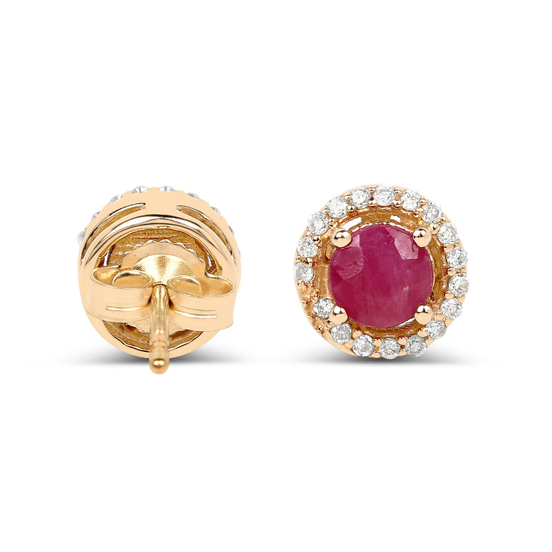 0.71 Carat Genuine Ruby and White Diamond 14K Yellow Gold Earrings