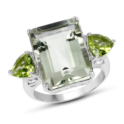 11.90 Carat Genuine Green Amethyst and Peridot .925 Sterling Silver Ring