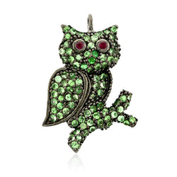 1.12ct Tsavorite Gemstone 925 Sterling Silver Owl Design Pendant Fashion Jewelry