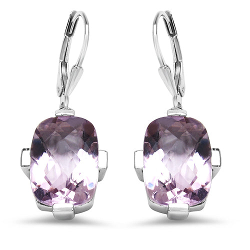 18K Rose Gold Plated 14.30 Carat Genuine Amethyst .925 Sterling Silver Earrings