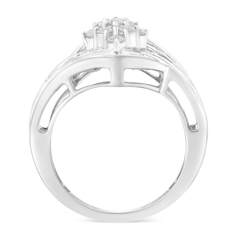10K White Gold Diamond Bypass Cluster Ring (1 Cttw, I-J Color, I2-I3 Clarity) - Size 7