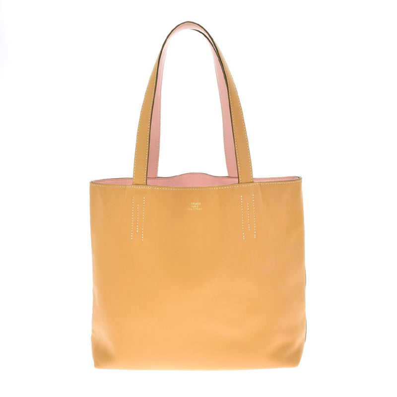 HERMES Hermes Double Sense 36 Reversible Curry / Rose Sakura X Engraved (around 2016) Unisex Vosikkim Tote Bag