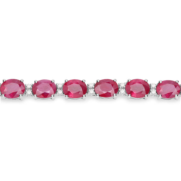 12.43 Carat Genuine Ruby and White Diamond 14K White Gold Bracelet