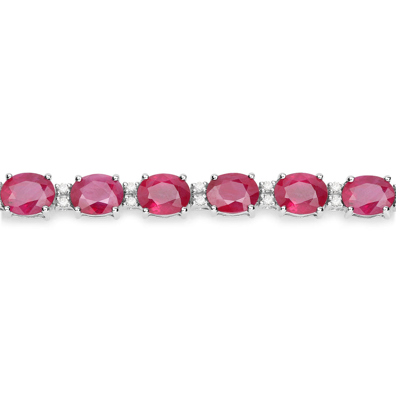 12.43 Carat Genuine Ruby and White Diamond 14K White Gold Bracelet