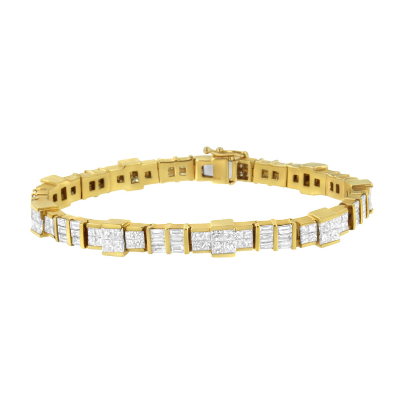 14K White Gold Princess and Baguette Cut Diamond Mixed Link Bracelet (8 3/4 cttw, G-H Color, VS2-SI1 Clarity)