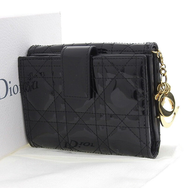 Christian Dior Wallet Womens Bi-Fold Canage Enamel Black
