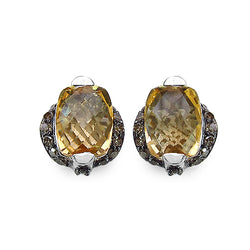 3.14 Carat Genuine Citrine & Black Diamond .925 Sterling Silver Earrings