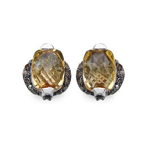 3.14 Carat Genuine Citrine & Black Diamond .925 Sterling Silver Earrings