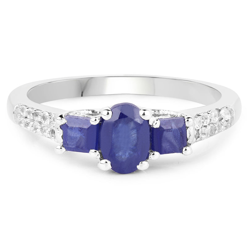 1.01 Carat Genuine Glass Filled Sapphire and White Topaz .925 Sterling Silver Ring