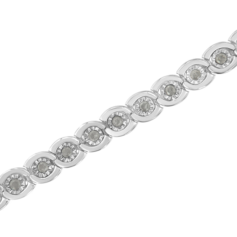 .925 Sterling Silver 1.0 cttw Miracle Set Diamond Spiraling Bezel Link Bracelet(I-J Color, I3 Clarity) -7.25"