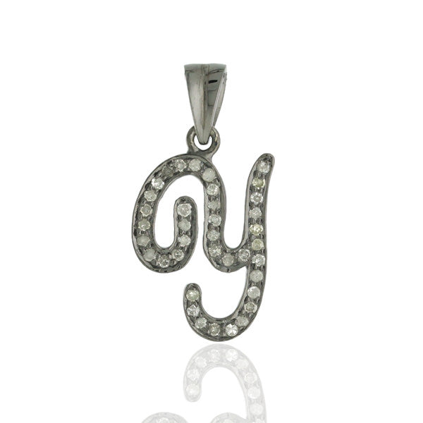 Pave Diamond Initial "Y" Charm Pendant 925 Sterling Silver Jewelry