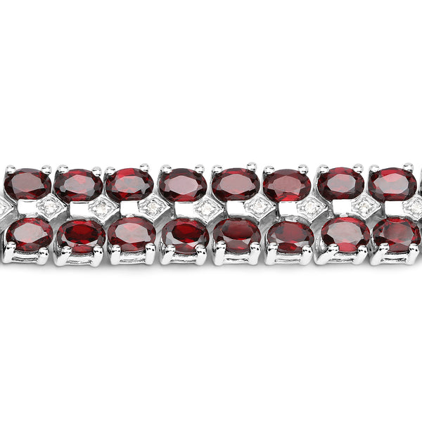 18.23 Carat Genuine Garnet and White Topaz .925 Sterling Silver Bracelet