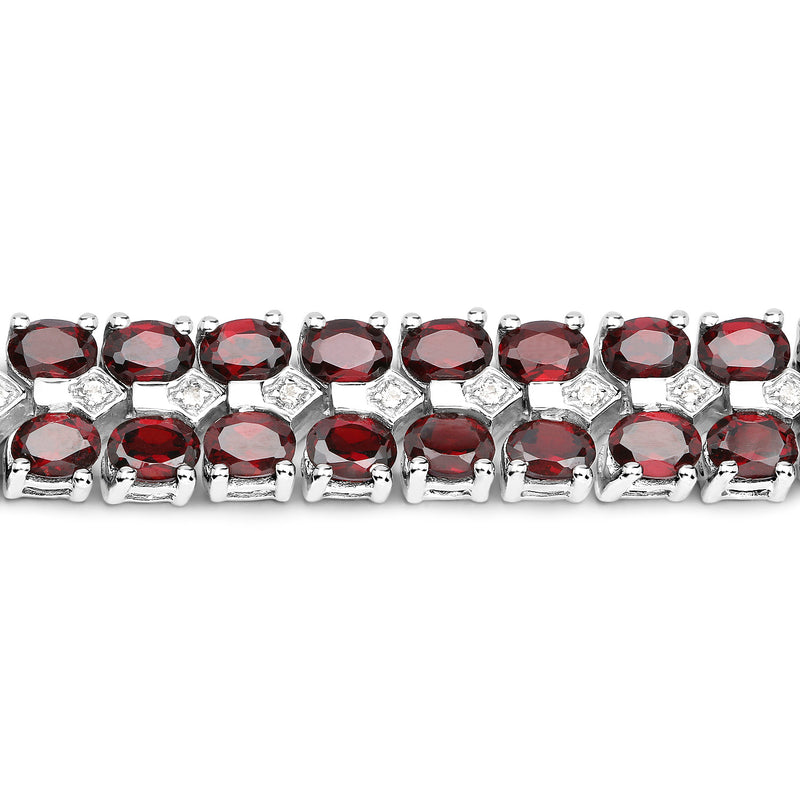 18.23 Carat Genuine Garnet and White Topaz .925 Sterling Silver Bracelet