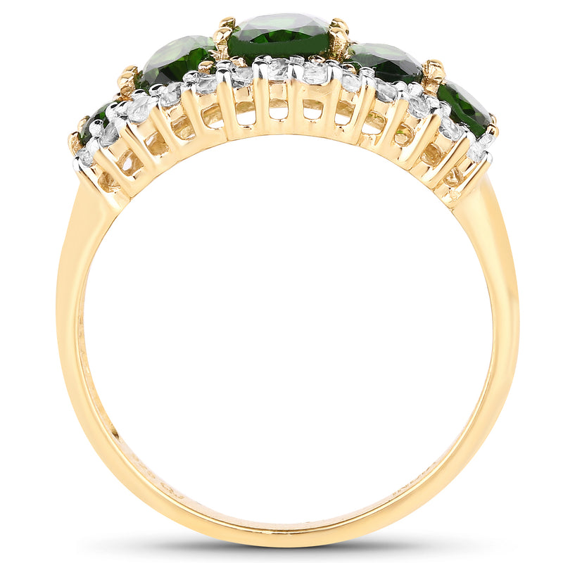 18K Yellow Gold Plated 2.70 Carat Genuine Chrome Diopside and White Topaz .925 Sterling Silver Ring