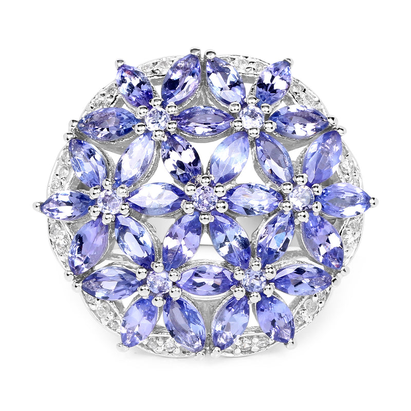 4.77 Carat Genuine Tanzanite and White Zircon .925 Sterling Silver Ring