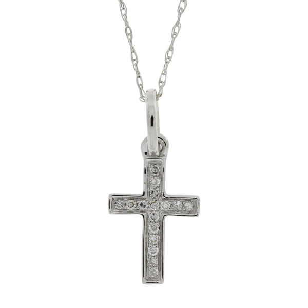 .05ct Diamond Cross Religious Pendant 14KT White Gold