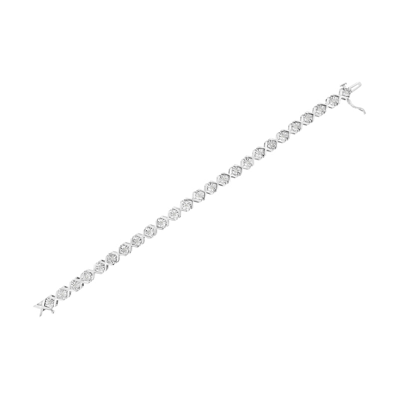 .925 Sterling Silver 1/4 Cttw Miracle-Set Round Cut Diamond "X" Link Bracelet (I-J Color, I3 Clarity) - Size 7.25"