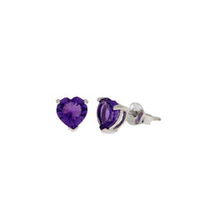 Genuine Amethyst Stud Earrings Sterling Silver