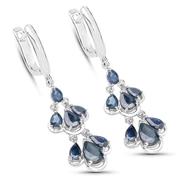 4.18 Carat Genuine Blue Sapphire .925 Sterling Silver Earrings