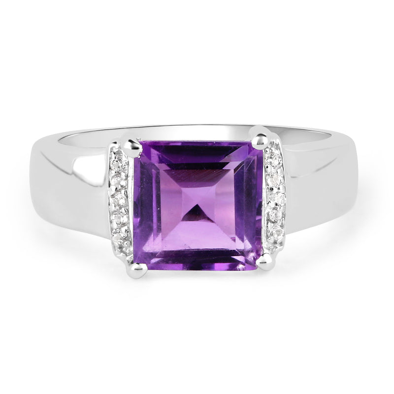 2.55 Carat Genuine Amethyst and White Topaz .925 Sterling Silver Ring