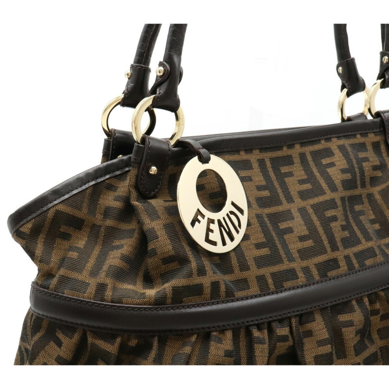 FENDI Zucca pattern tote bag canvas leather khaki brown dark 8BH186