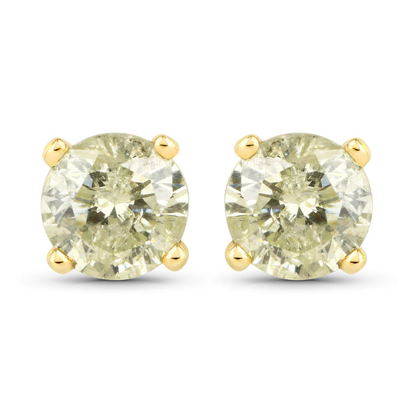 1.15 Carat Genuine LB Diamond 14K Yellow Gold Earrings