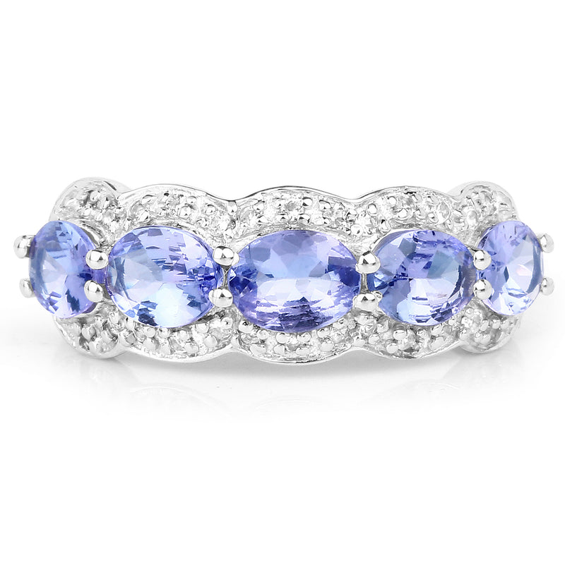 1.78 Carat Genuine Tanzanite & White Topaz .925 Sterling Silver Ring