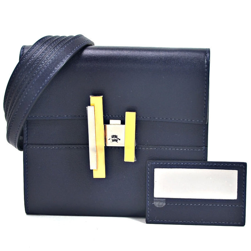 Hermes Shoulder Wallet Portefeuille Cinhetic Mini Blue Nui Villandry Calfskin Ladies