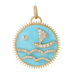 0.21ct Diamond Ship Charm Pendant 18k Yellow Gold Jewelry