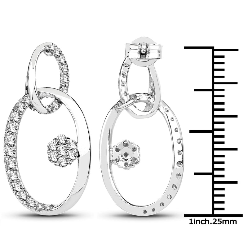 0.83 Carat Genuine White Diamond 14K White Gold Earrings (F-G-H Color, SI Clarity)