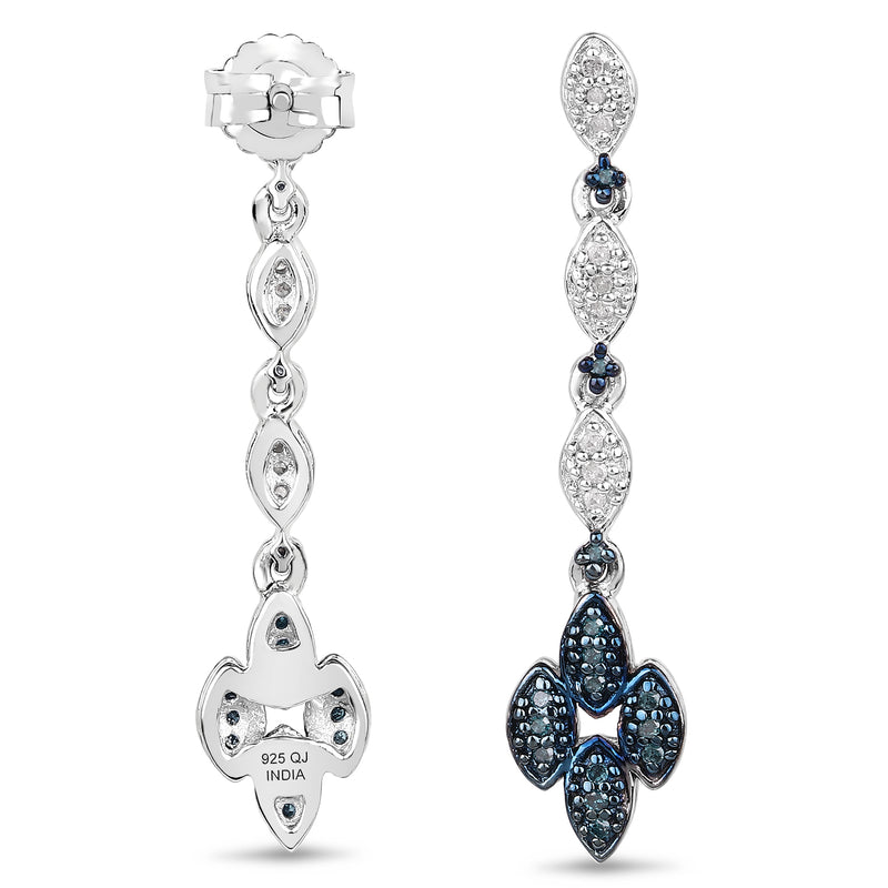 0.25 Carat Genuine Blue Diamond and White Diamond .925 Sterling Silver Earrings