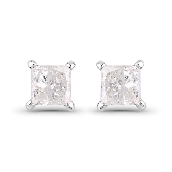 0.82 Carat Genuine White Diamond 14K White Gold Earrings