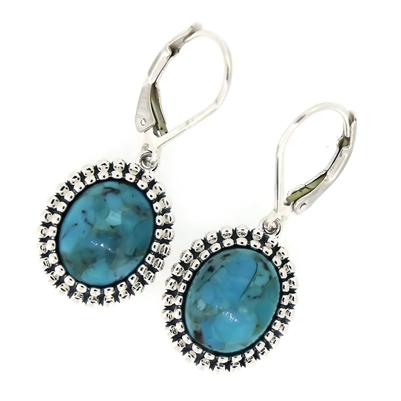 925 sterling silver with natural Larimar Oval drop Earring for women