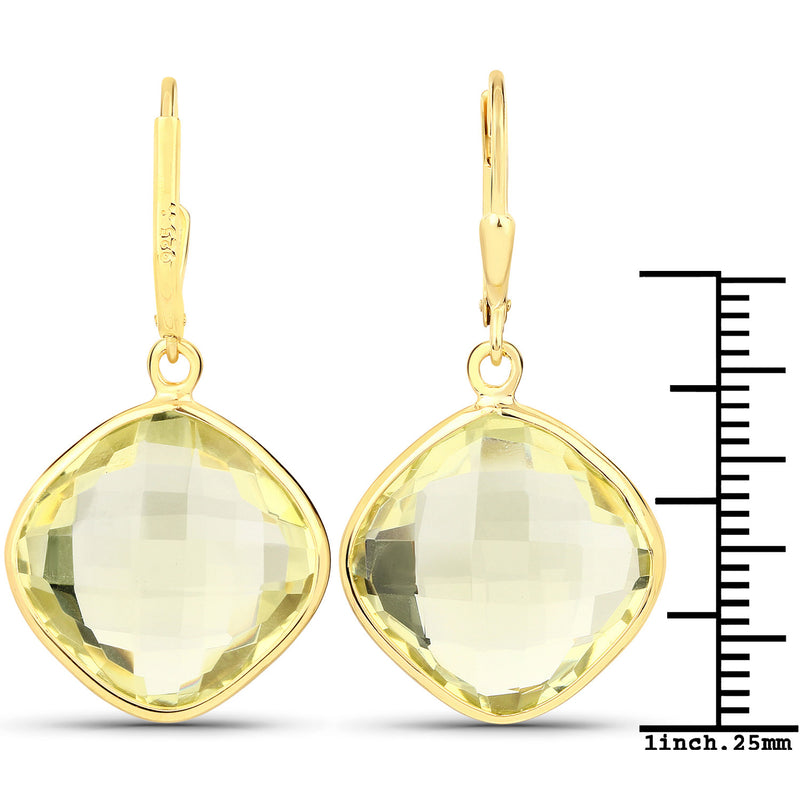 14K Yellow Gold Plated 21.40 Carat Genuine Lemon Quartz .925 Sterling Silver Earrings