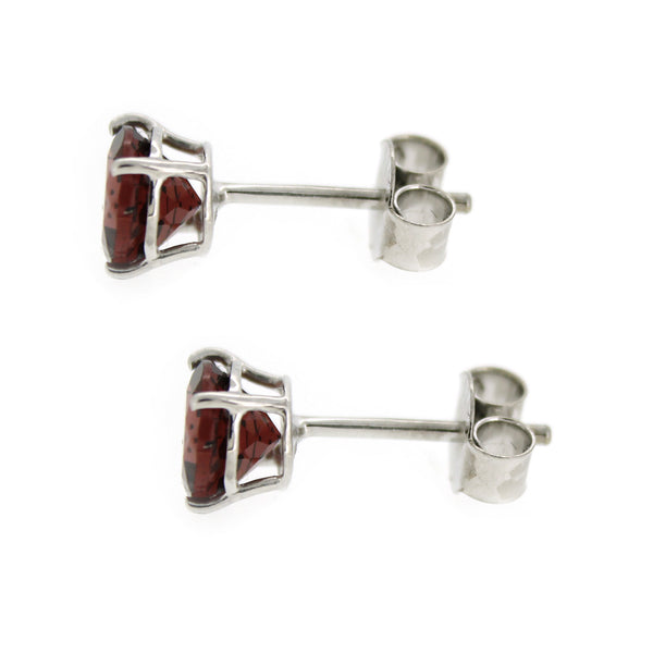925 Sterling Silver Women  Stud Earring Red Garnet Round