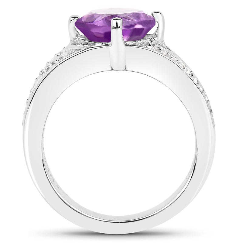 1.90 Carat Genuine  Amethyst and White Topaz .925 Sterling Silver Ring