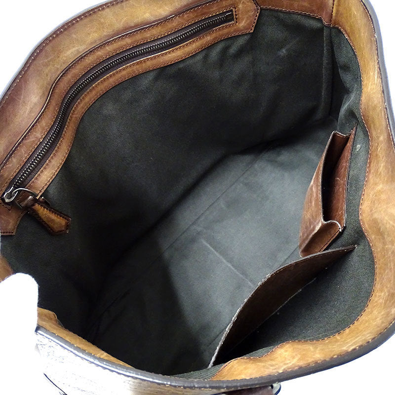 Berluti Tote Bag Leather Brown Mens Calligraphy