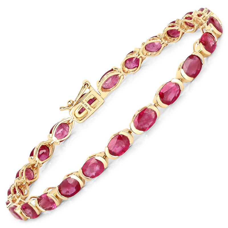 12.48 Carat Genuine Ruby 14K Yellow Gold Bracelet