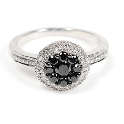White/Black Diamond Pave Wedding Engagement Ring 925 Sterling Silver Gift
