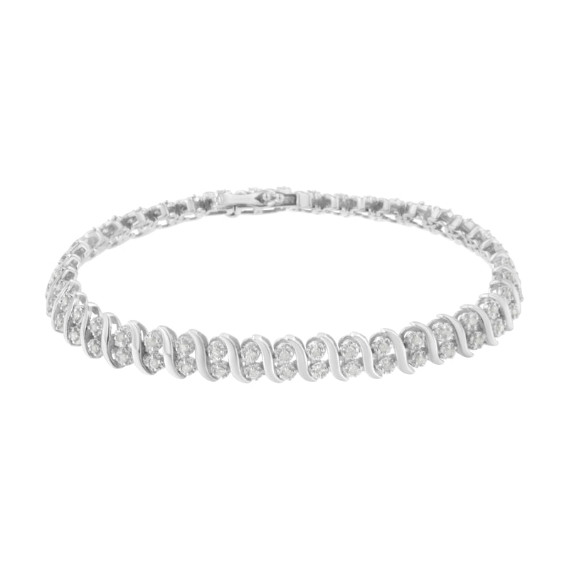 .925 Sterling Silver 1 cttw Double Row Miracle-Set Diamond Tennis Bracelet (I-J Clarity, I3 Color) - Size 7.25"