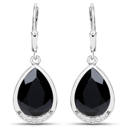 8.76 Carat Genuine Black Onyx and White Diamond .925 Sterling Silver Earrings