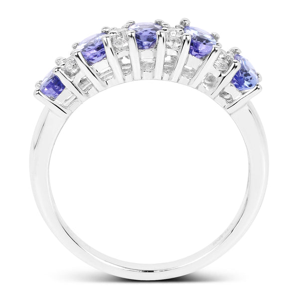 1.51 Carat Genuine Tanzanite and White Topaz .925 Sterling Silver Ring