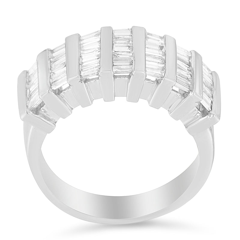 .925 Sterling Silver 1.0 Cttw Baguette Cut Diamond Vertical Channel Fluted Multi-Row Unisex Fashion Wedding Ring (H-I Color, I1-I2 Clarity) - Size 6-3/4