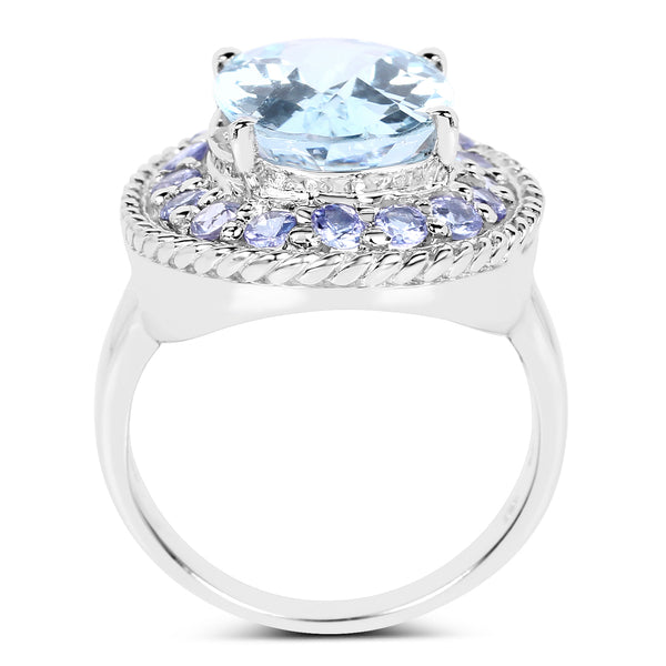 7.41 Carat Genuine Blue Topaz and Tanzanite .925 Sterling Silver Ring