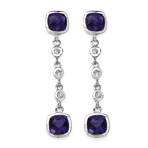 3.84 Carat Genuine Amethyst & White Topaz .925 Sterling Silver Earrings