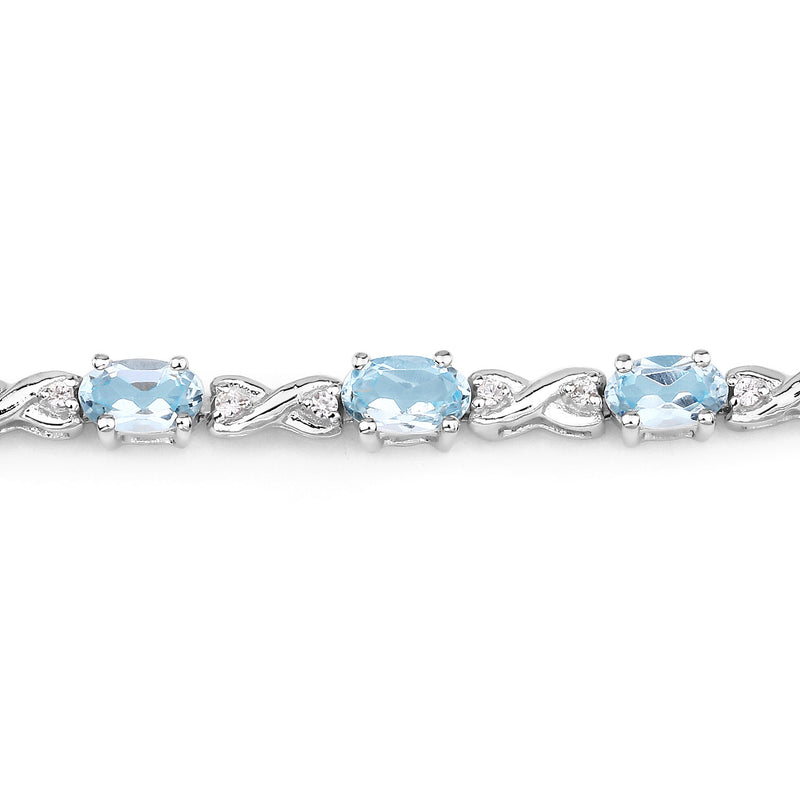 4.49 Carat Genuine Blue Topaz and White Zircon .925 Sterling Silver Bracelet